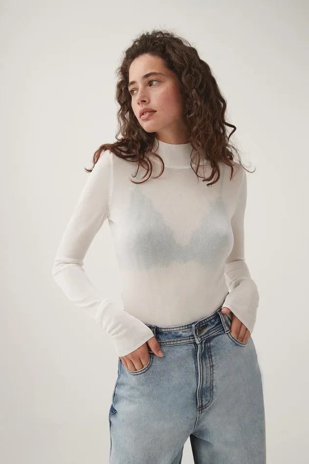 Rae Long Sleeve Skivvy Ivory Women Aje Body 038 Crepe Knit