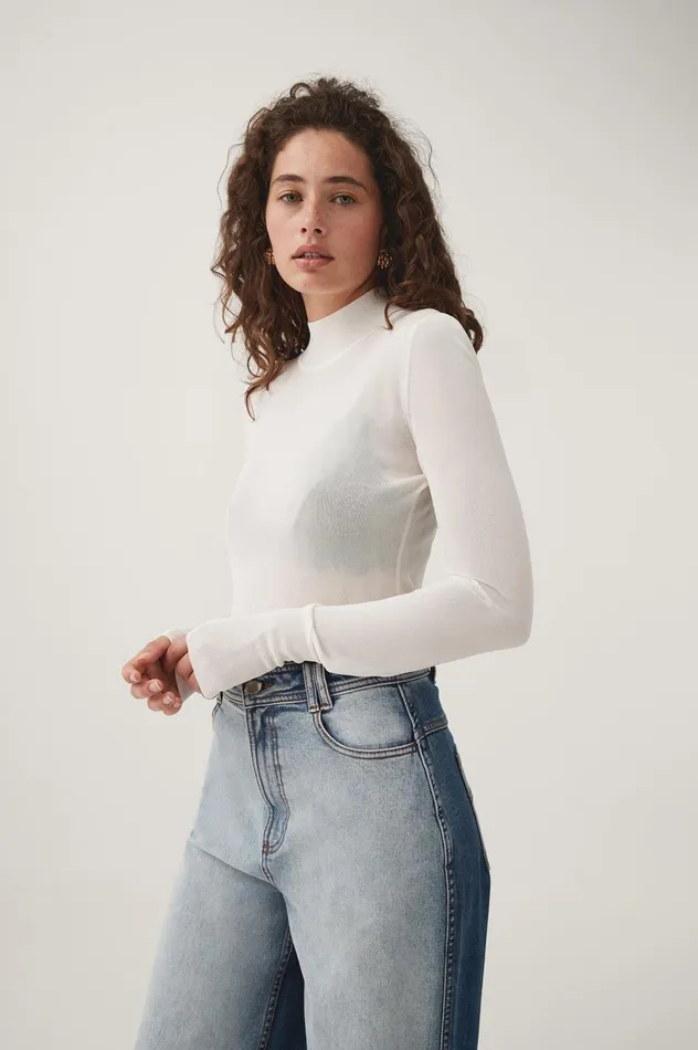 Rae Long Sleeve Skivvy Ivory Women Aje Body 038 Crepe Knit