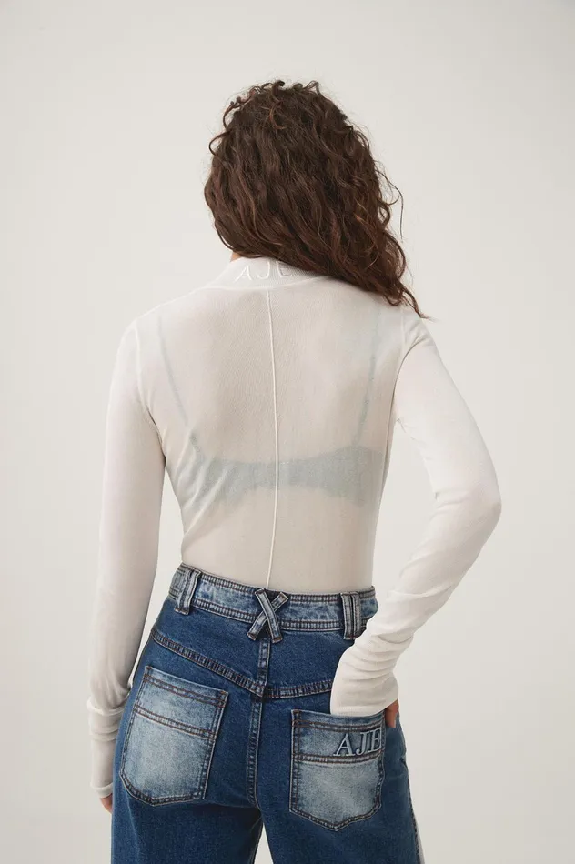 Rae Long Sleeve Skivvy Ivory Women Aje Body 038 Crepe Knit