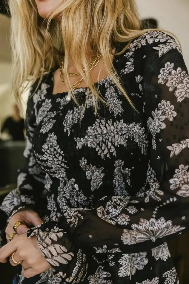 Ray Smocked Floral Blouse Black Women Bohme Tops