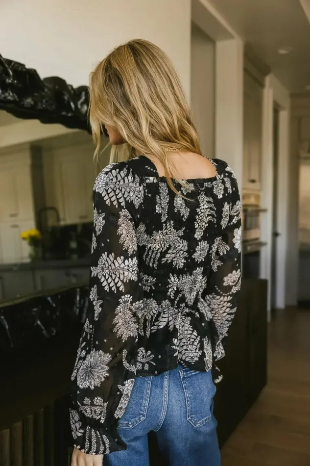 Ray Smocked Floral Blouse Black Women Bohme Tops