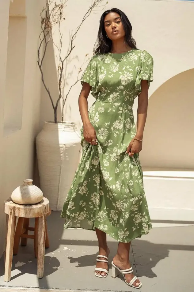 Rebel Floral Dress Green Women Bohme Dresses
