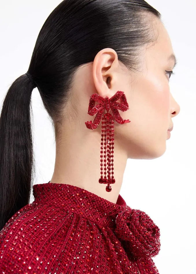 Red Bow Diamante Earrings Women Self Portrait Jewellery Red Bow Diamante Earrings Women Self Portrait Jewellery