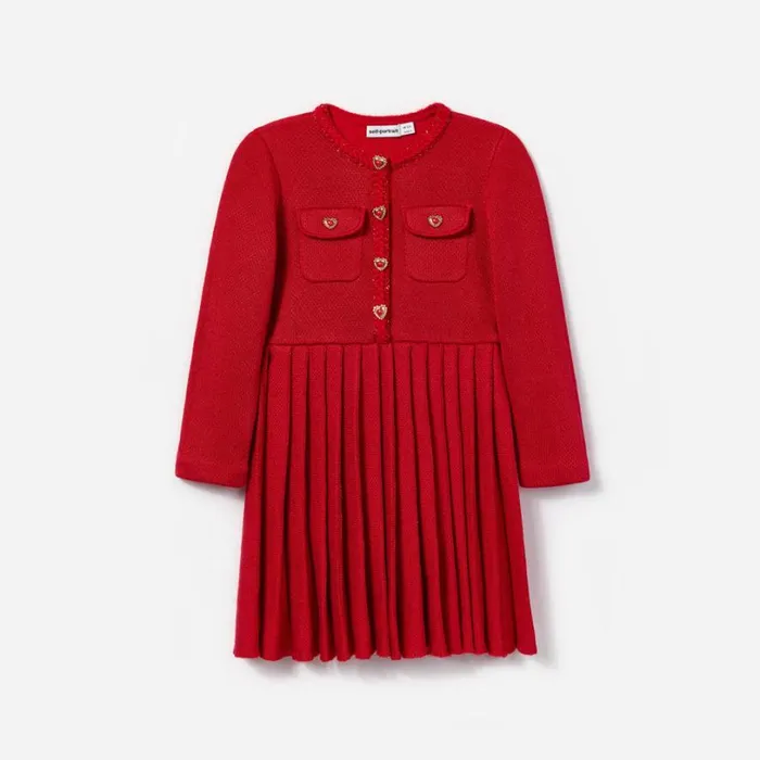 Red Knit Pleated Dress Kids Self Portrait Knitwear