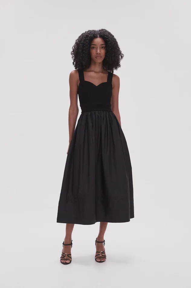 Romarin Knit Bodice Midi Dress Black Women Aje Midi Dresses