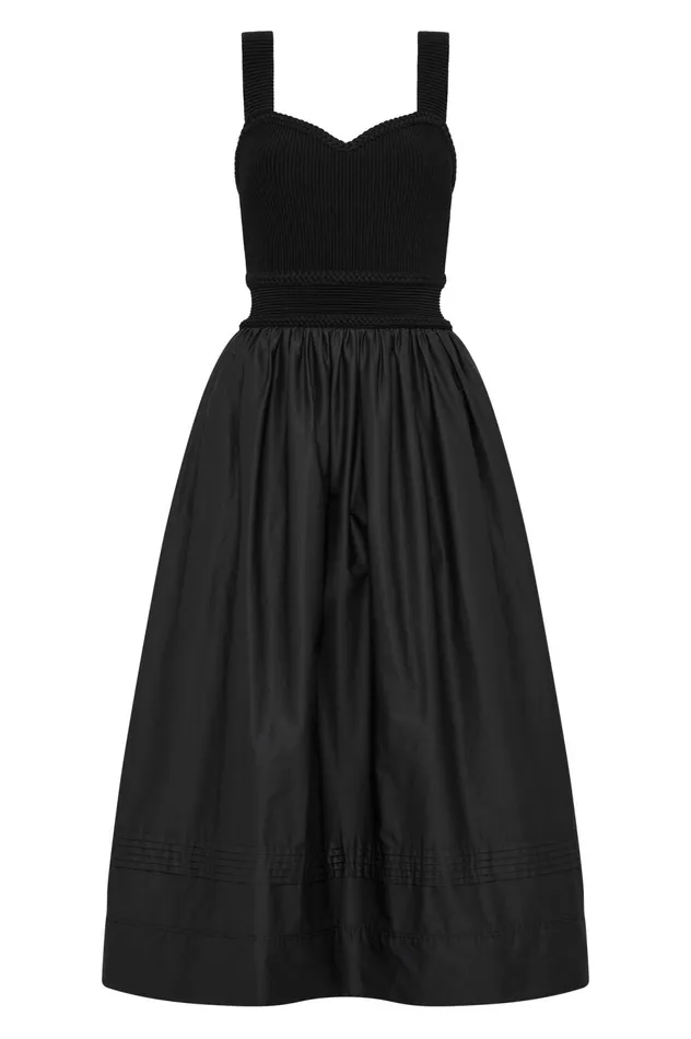 Romarin Knit Bodice Midi Dress Black Women Aje Midi Dresses
