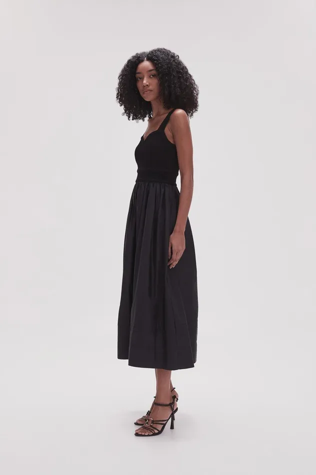 Romarin Knit Bodice Midi Dress Black Women Aje Midi Dresses