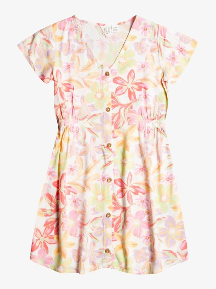 Roxy Dresses and Rompers Girl039s 416 Another Song Buttoned Skater Dress Snow White Bayside Blooms 8211 Kids