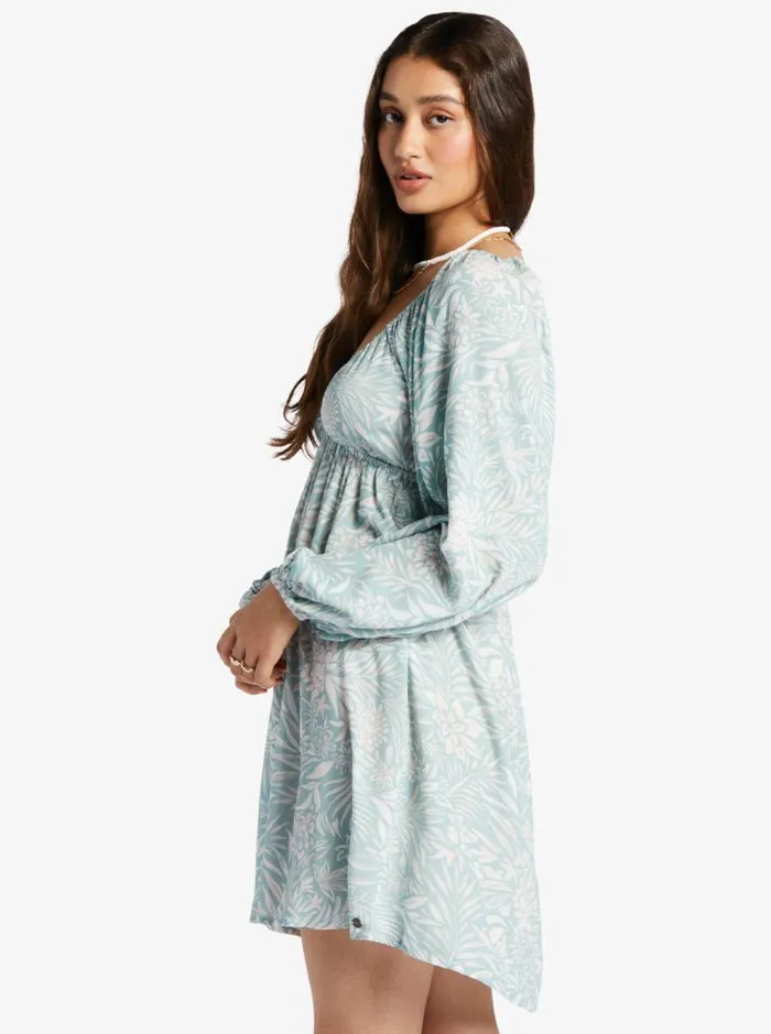 Roxy Dresses Sweetest Shores Puff Sleeve Dress Blue Surf Planao Apparel 8211 Women