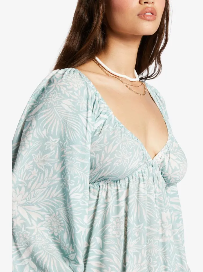 Roxy Dresses Sweetest Shores Puff Sleeve Dress Blue Surf Planao Apparel 8211 Women