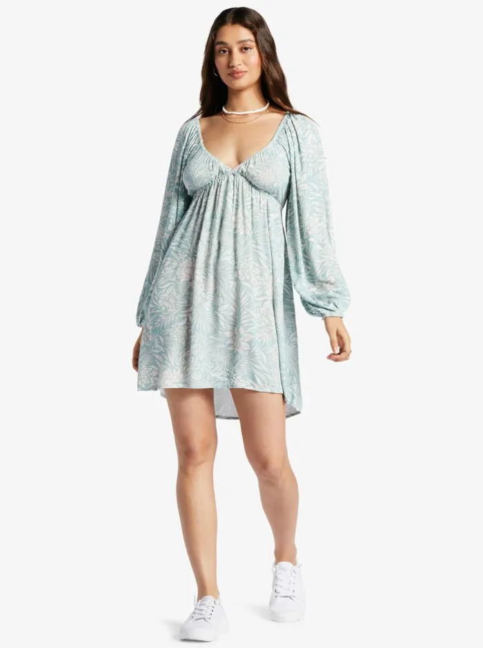 Roxy Dresses Sweetest Shores Puff Sleeve Dress Blue Surf Planao Apparel 8211 Women