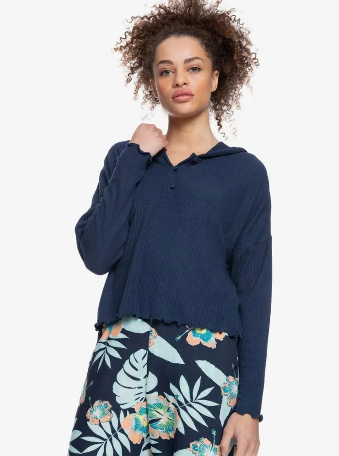 Roxy Fleece and Hoodies Cozy Day Long Sleeve Rib Knit Top Mood Indigo 8211 Women