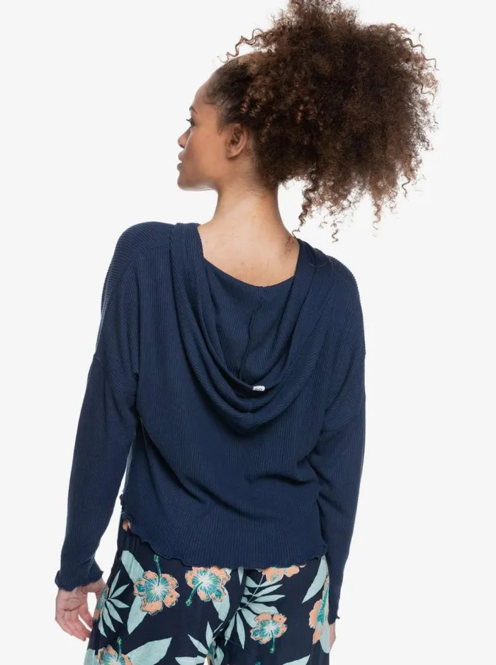 Roxy Fleece and Hoodies Cozy Day Long Sleeve Rib Knit Top Mood Indigo 8211 Women Roxy Fleece and Hoodies Cozy Day Long Sleeve Rib Knit Top Mood Indigo 8211 Women