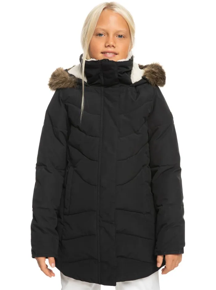 Roxy Girls Snow Girls039 416 Elsie Longline Winter Jacket True Black 8211 WomenKids
