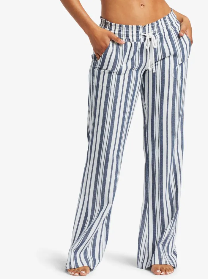 Roxy Pants and Jeans Oceanside Flared Pants Mood Indigo Paradise Stripe 8211 Women