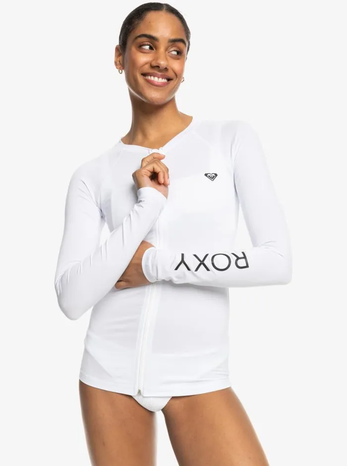 Roxy Rashguards New Essentials Long Sleeve ZipUp Rashguard Bright White 8211 Women