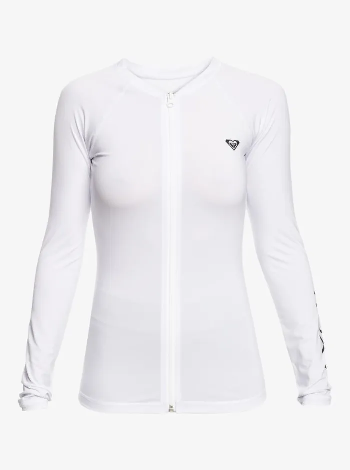 Roxy Rashguards New Essentials Long Sleeve ZipUp Rashguard Bright White 8211 Women