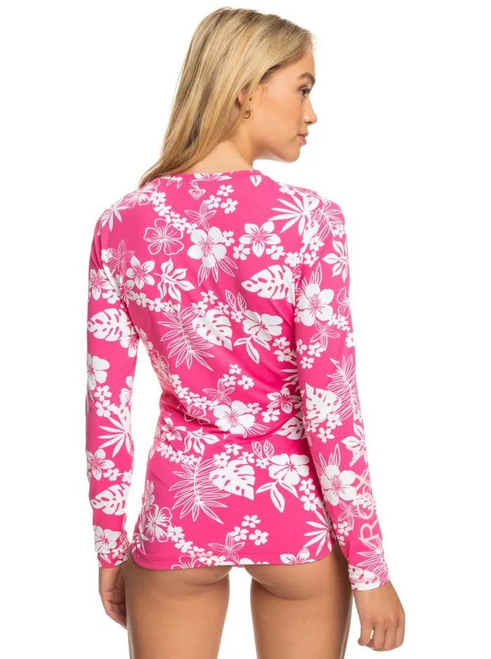 Roxy Rashguards Sea Skippin Long Sleeve UPF 50 Rashguard Shocking Pink Hello Aloha 8211 Women Roxy Rashguards Sea Skippin Long Sleeve UPF 50 Rashguard Shocking Pink Hello Aloha 8211 Women