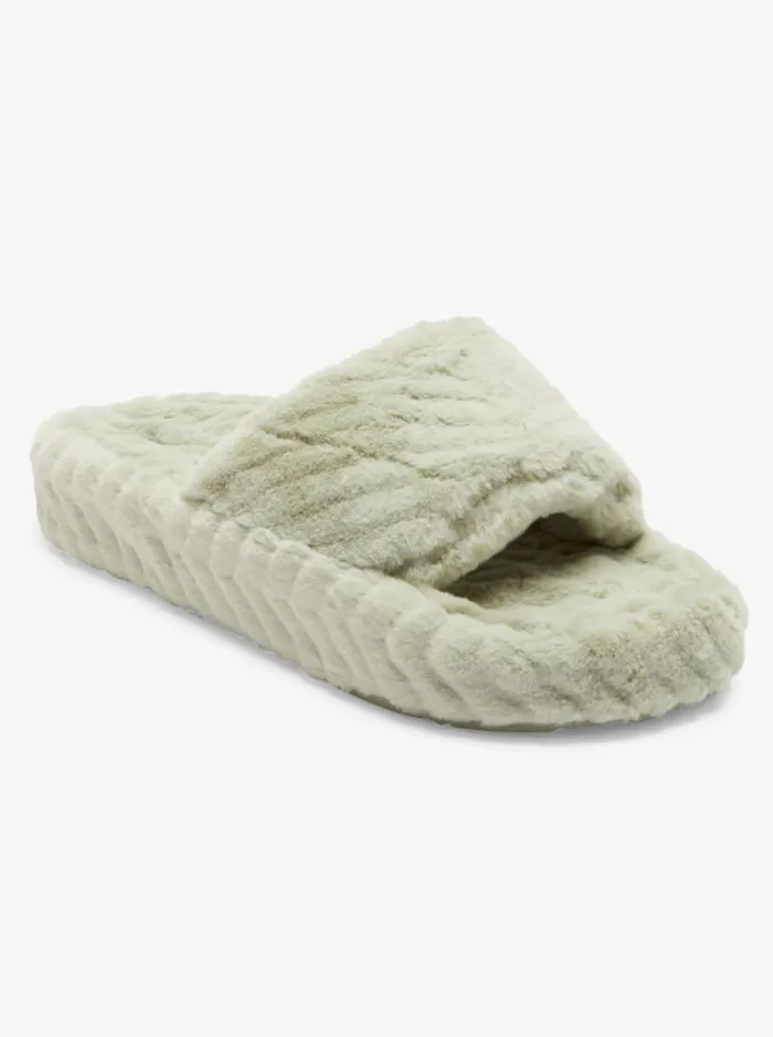 Roxy Sandals Slippy Faux Fur Slide Sandals Lt Sage 8211 Women