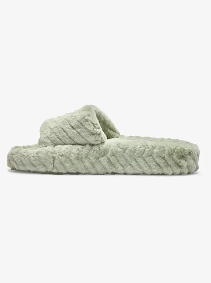 Roxy Sandals Slippy Faux Fur Slide Sandals Lt Sage 8211 Women Roxy Sandals Slippy Faux Fur Slide Sandals Lt Sage 8211 Women