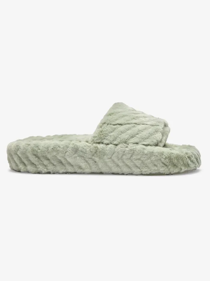 Roxy Sandals Slippy Faux Fur Slide Sandals Lt Sage 8211 Women Roxy Sandals Slippy Faux Fur Slide Sandals Lt Sage 8211 Women