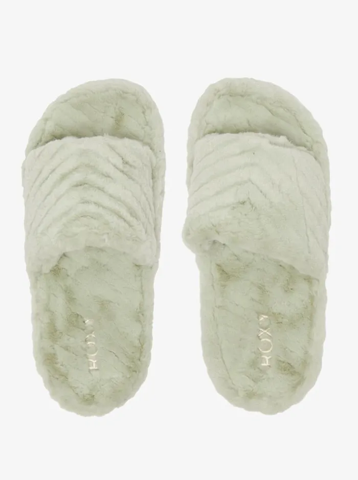 Roxy Sandals Slippy Faux Fur Slide Sandals Lt Sage 8211 Women Roxy Sandals Slippy Faux Fur Slide Sandals Lt Sage 8211 Women