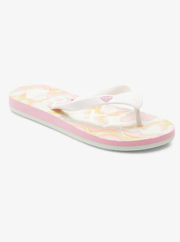 Roxy Shoes and Sandals Girl039s 416 Tahiti FlipFlops Greenpink 8211 Kids