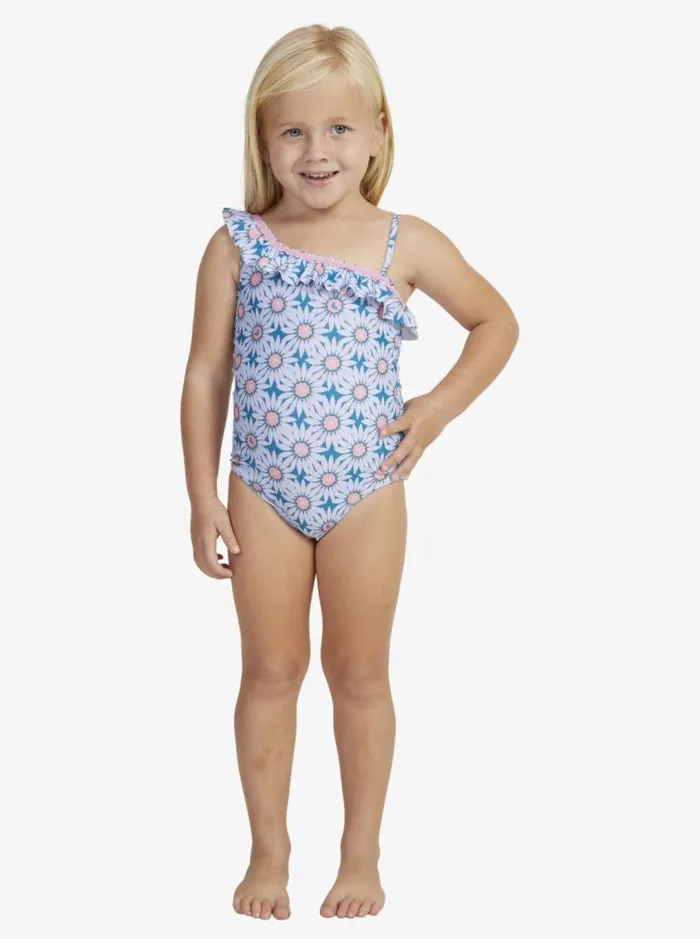 Roxy Swim Girls039 27 Bold Florals OnePiece Swimsuit Crystal Teal Sol Flower 8211 Kids