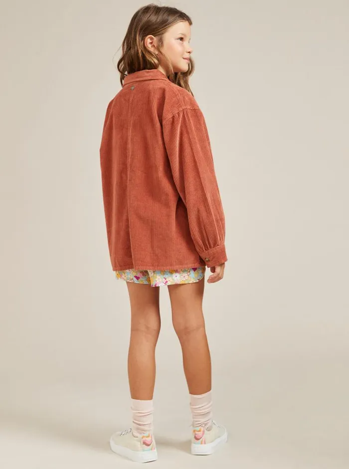 Roxy Tees and Tanks Girls039 416 Something Beautiful Solid Oversized Corduroy Shirt Cedar Wood 8211 Kids