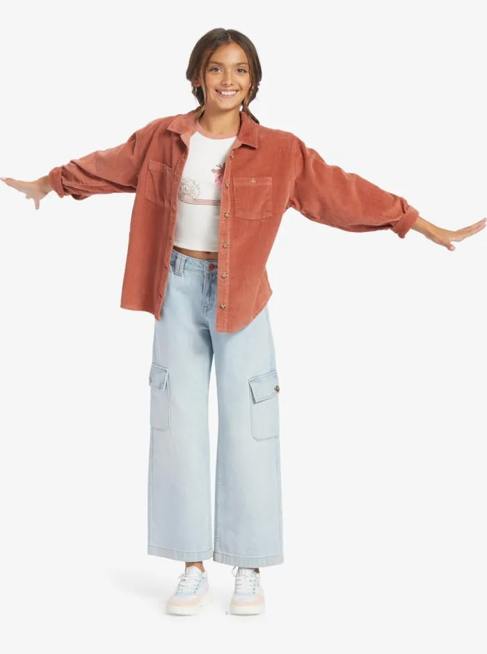 Roxy Tees and Tanks Girls039 416 Something Beautiful Solid Oversized Corduroy Shirt Cedar Wood 8211 Kids Roxy Tees and Tanks Girls039 416 Something Beautiful Solid Oversized Corduroy Shirt Cedar Wood 8211 Kids