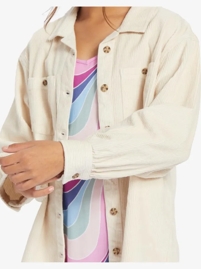 Roxy Tees and Tanks Girls039 416 Something Beautiful Solid Oversized Corduroy Shirt Tapioca 8211 Kids