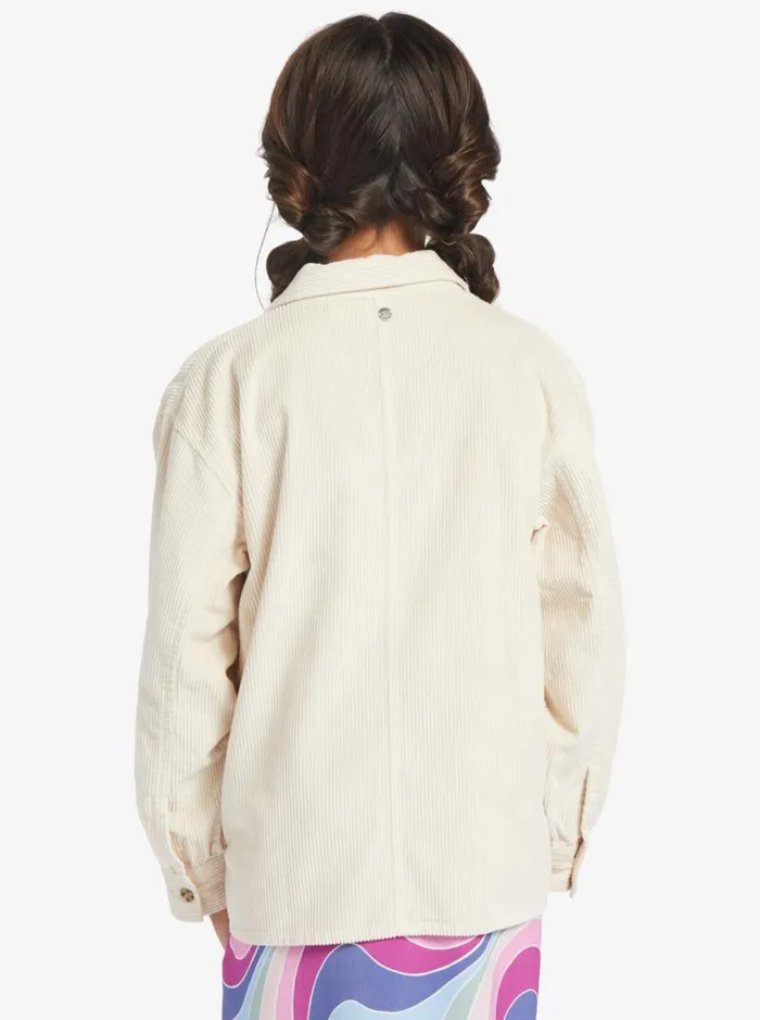 Roxy Tees and Tanks Girls039 416 Something Beautiful Solid Oversized Corduroy Shirt Tapioca 8211 Kids