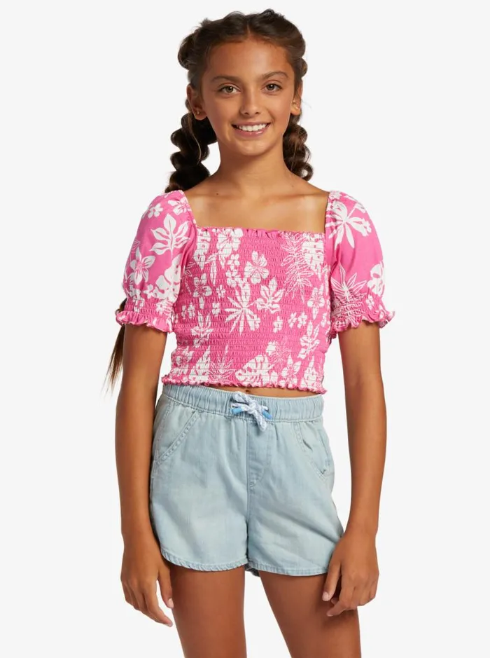 Roxy Tops Girl039s 416 Sunday Night Sessions Puff Sleeve Top For Girls Shocking Pink Hello Aloha 8211 Kids Roxy Tops Girl039s 416 Sunday Night Sessions Puff Sleeve Top For Girls Shocking Pink Hello Aloha 8211 Kids