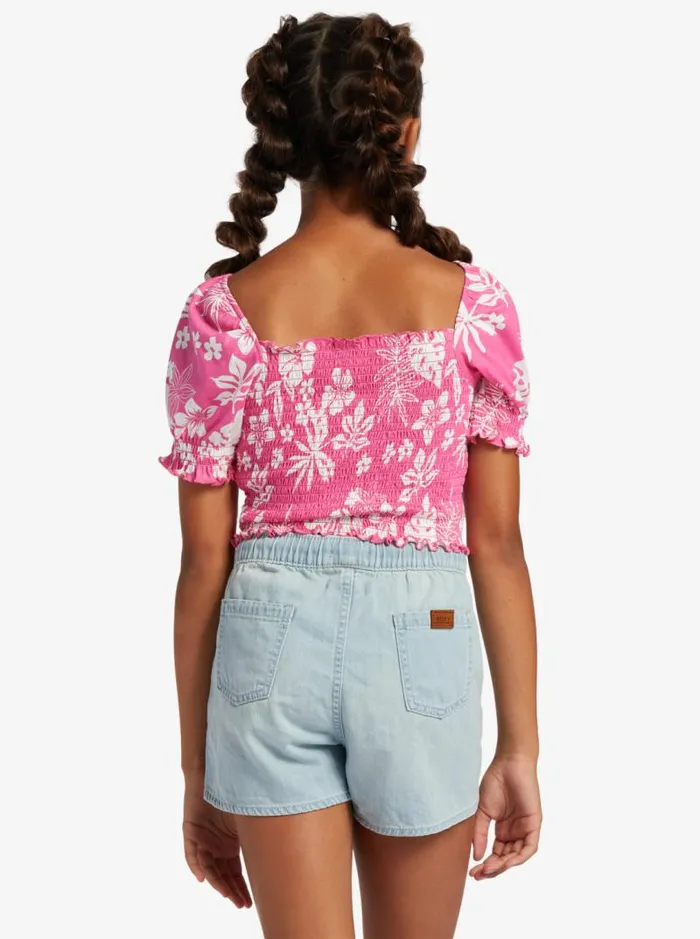 Roxy Tops Girl039s 416 Sunday Night Sessions Puff Sleeve Top For Girls Shocking Pink Hello Aloha 8211 Kids