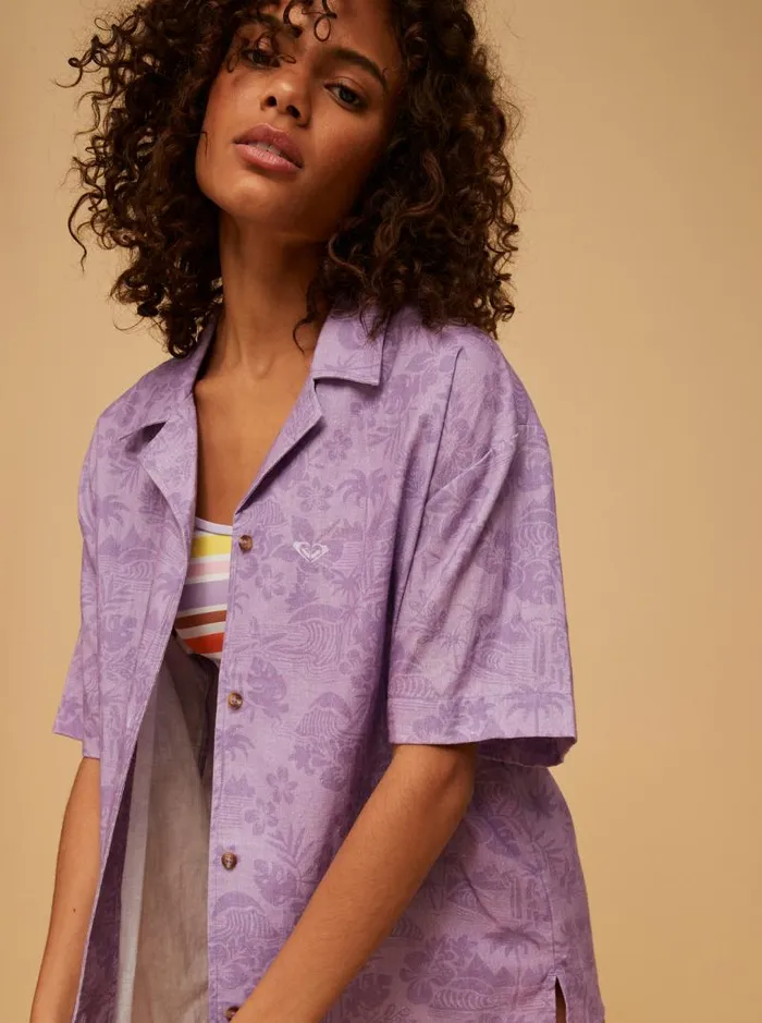 Roxy Tops SurfKindKate Short Sleeve Shirt Purple Rose Surf Friends 8211 Women