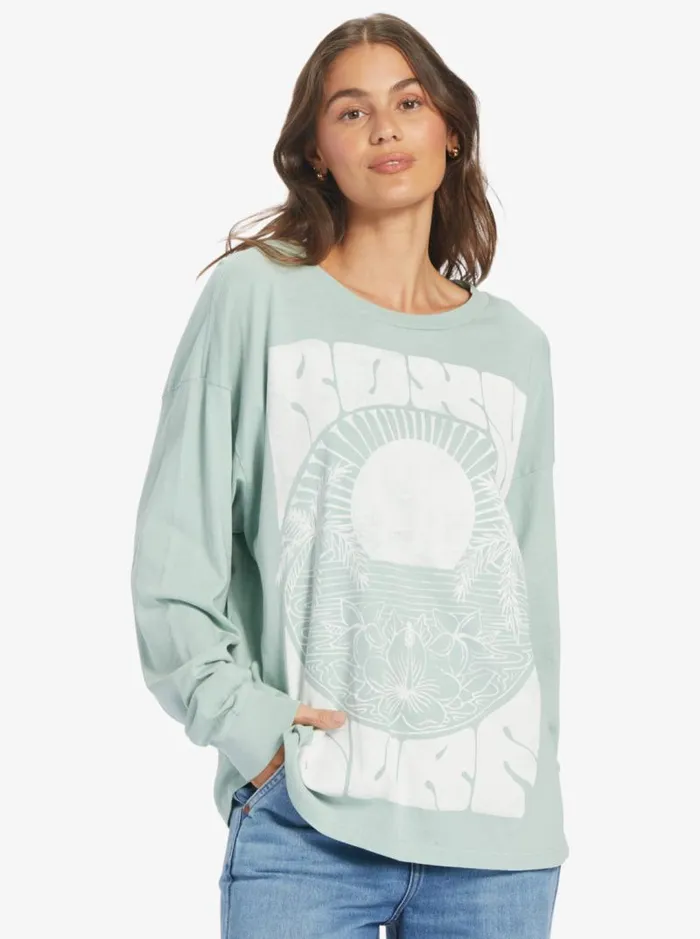 Roxy Tops Surf Tropics Oversized Long Sleeve TShirt Blue Surf 8211 Women