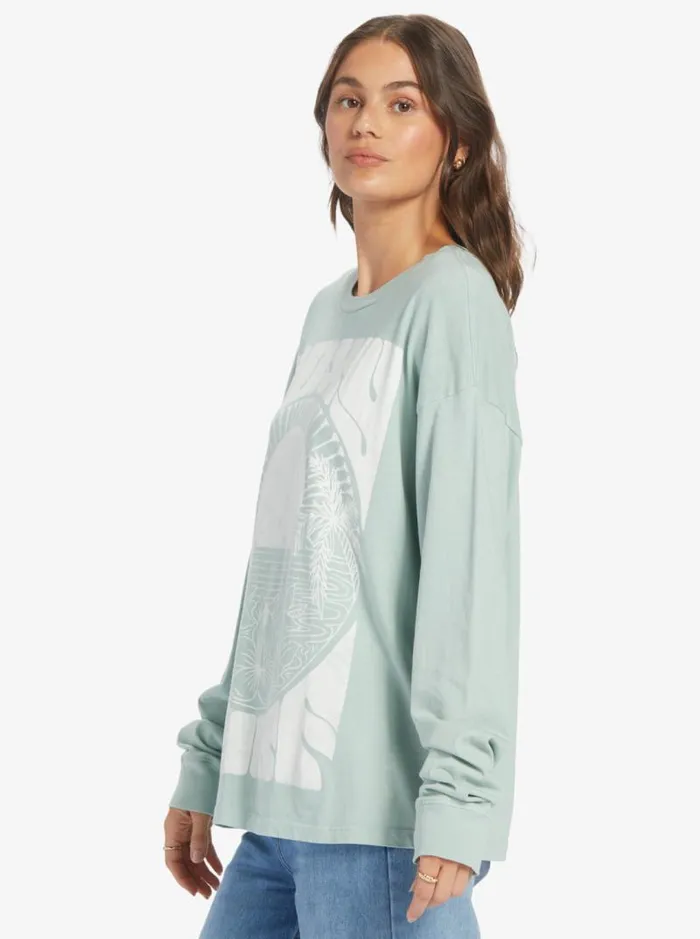 Roxy Tops Surf Tropics Oversized Long Sleeve TShirt Blue Surf 8211 Women Roxy Tops Surf Tropics Oversized Long Sleeve TShirt Blue Surf 8211 Women