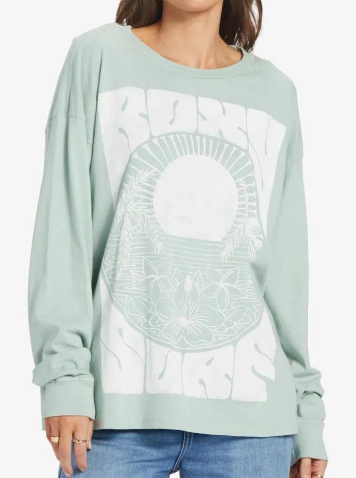 Roxy Tops Surf Tropics Oversized Long Sleeve TShirt Blue Surf 8211 Women Roxy Tops Surf Tropics Oversized Long Sleeve TShirt Blue Surf 8211 Women