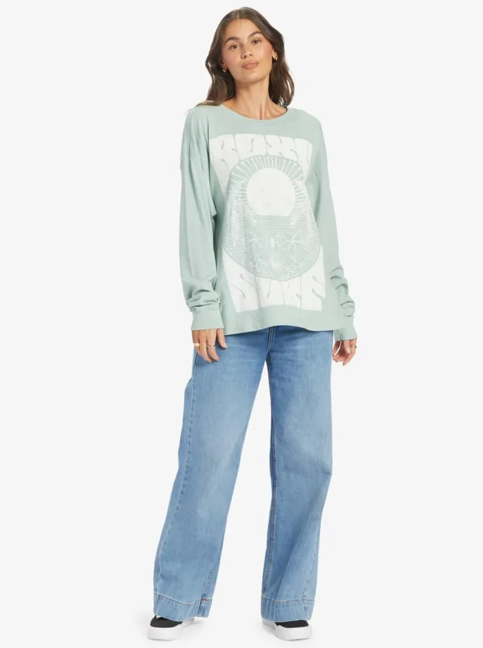 Roxy Tops Surf Tropics Oversized Long Sleeve TShirt Blue Surf 8211 Women Roxy Tops Surf Tropics Oversized Long Sleeve TShirt Blue Surf 8211 Women