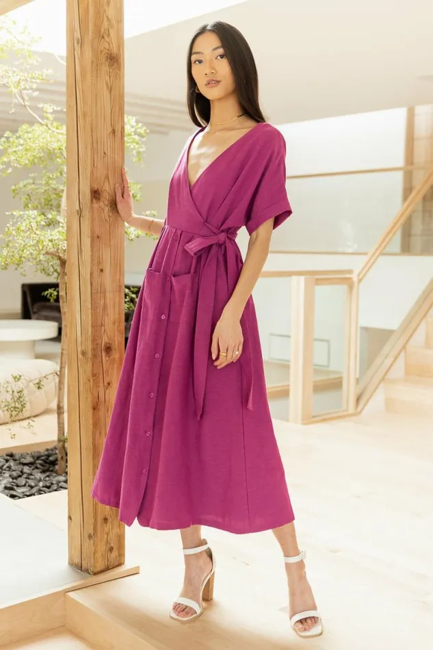 Ruby Button Front Dress In Magenta 8211 FINAL SALE Magenta Women Bohme Dresses