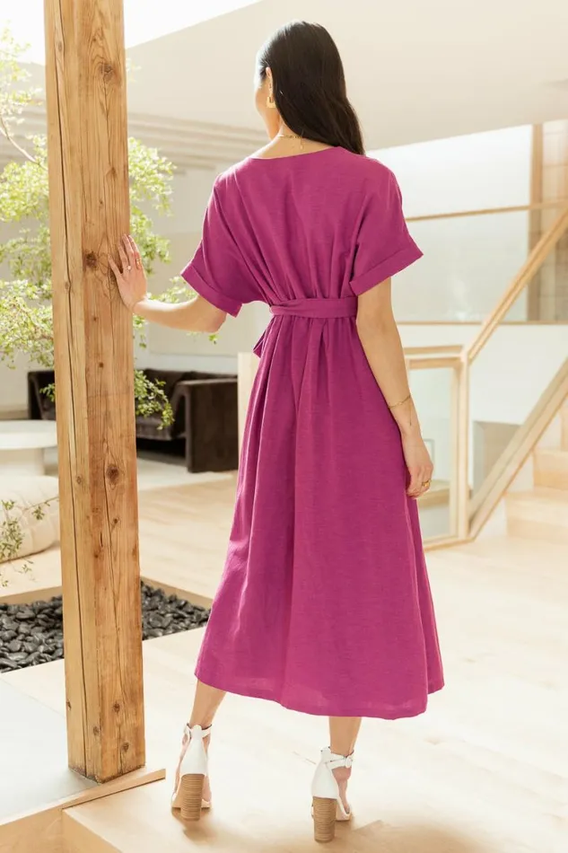 Ruby Button Front Dress In Magenta 8211 FINAL SALE Magenta Women Bohme Dresses