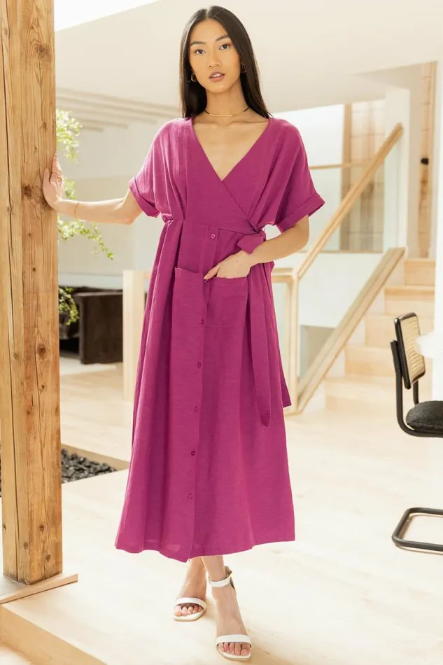 Ruby Button Front Dress In Magenta 8211 FINAL SALE Magenta Women Bohme Dresses