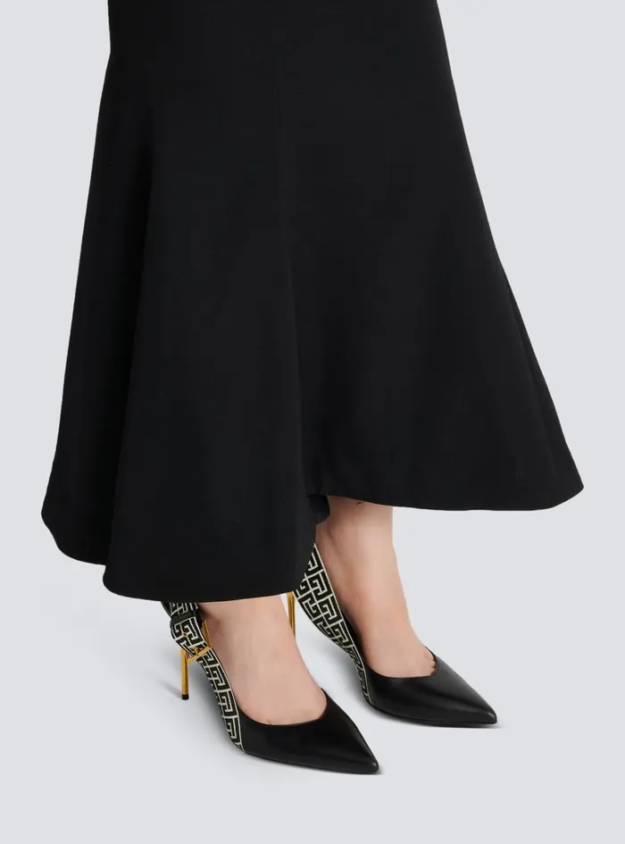 Ruby Monogrammed Leather Slingbacks Black Women Balmain High Heels and Pumps