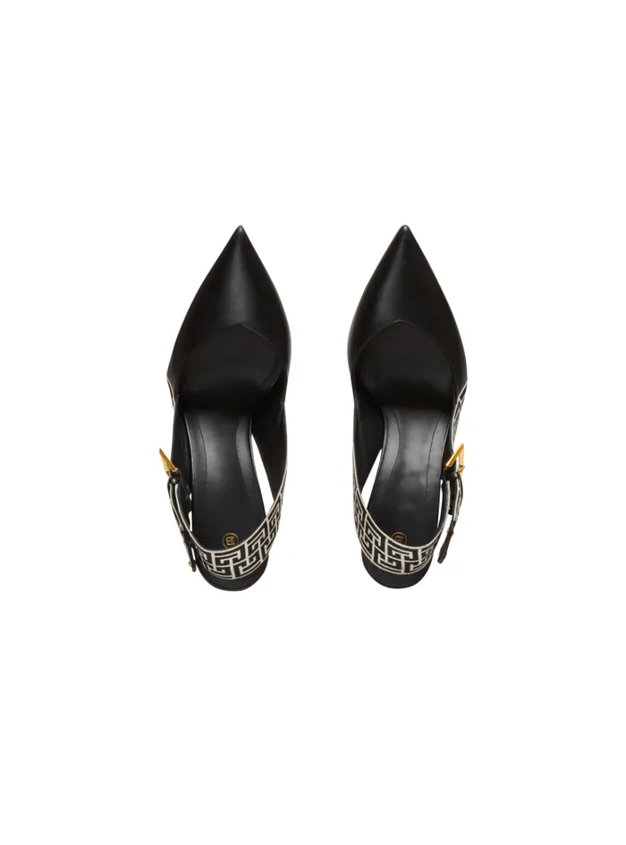 Ruby Monogrammed Leather Slingbacks Black Women Balmain High Heels and Pumps