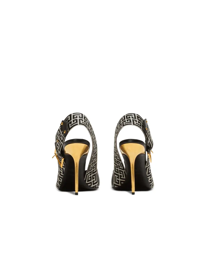 Ruby Monogrammed Leather Slingbacks Black Women Balmain High Heels and Pumps