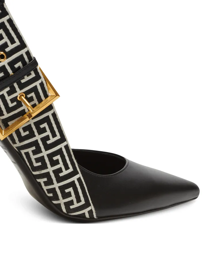 Ruby Monogrammed Leather Slingbacks Black Women Balmain High Heels and Pumps