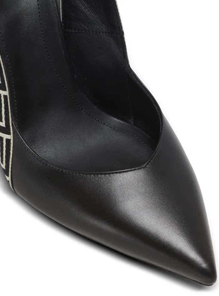 Ruby Monogrammed Leather Slingbacks Black Women Balmain High Heels and Pumps