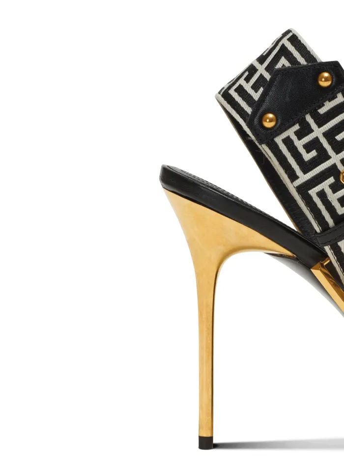 Ruby Monogrammed Leather Slingbacks Black Women Balmain High Heels and Pumps