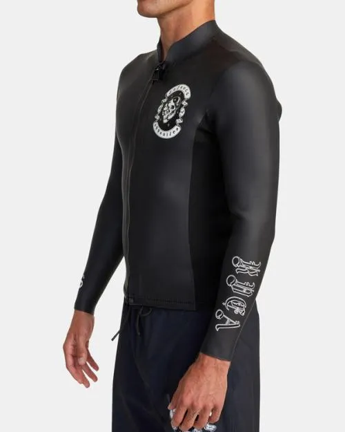 Rvca 2mm Benjamin Jeanjean Front Zip Wetsuit Jacket Black Surf Neoprene Tops
