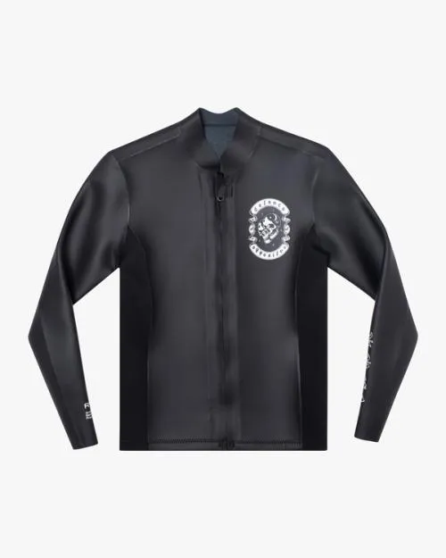 Rvca 2mm Benjamin Jeanjean Front Zip Wetsuit Jacket Black Surf Neoprene Tops